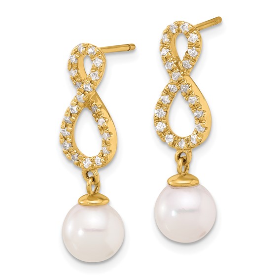 Gold Pearl & Diamond Dangle Post Earrings