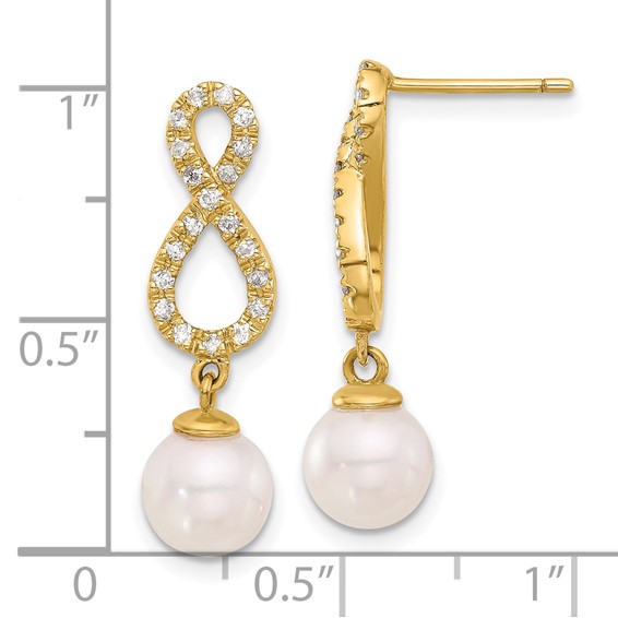Gold Pearl & Diamond Dangle Post Earrings