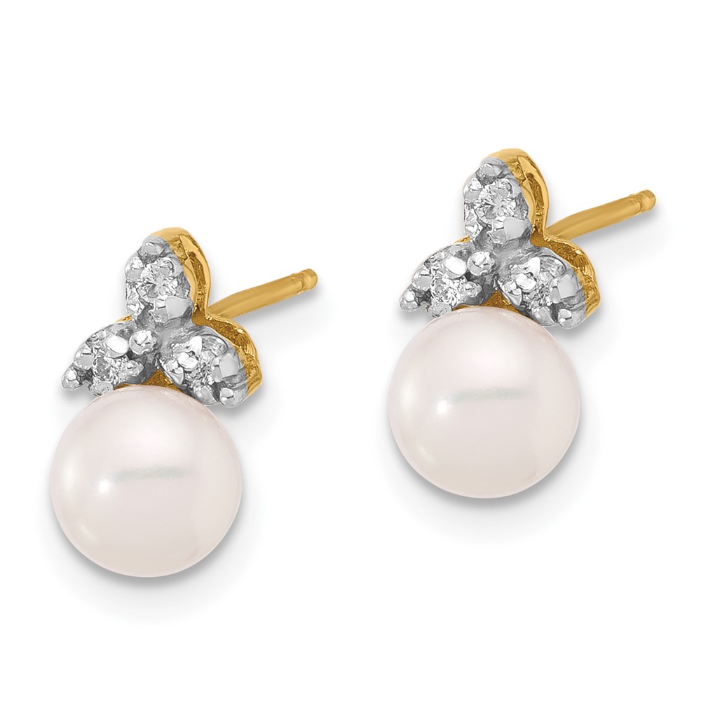 14k 5-6mm White Round Freshwater Cultured Pearl and .06 Carat Diamond Post Earrings (XF846E)