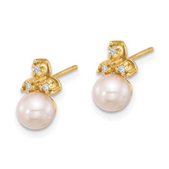 Gold FWC Pearl and Diamond Post Earrings