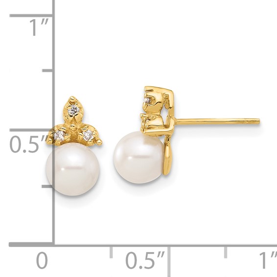 Gold FWC Pearl and Diamond Post Earrings