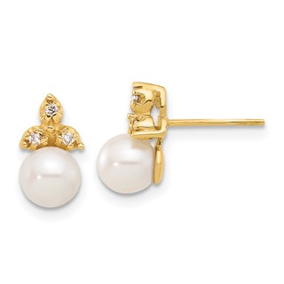 Gold FWC Pearl and Diamond Post Earrings