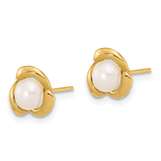 14K 4-5mm Round White FWC Pearl Flower Post Earrings