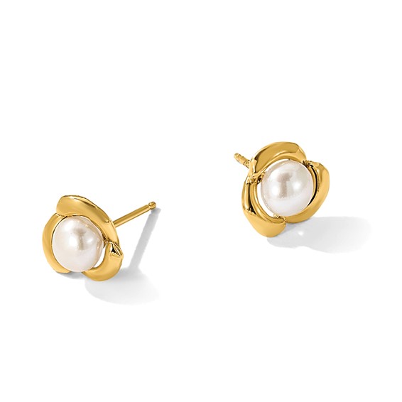 14K 4-5mm Round White FWC Pearl Flower Post Earrings