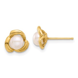 14K 4-5mm Round White FWC Pearl Flower Post Earrings