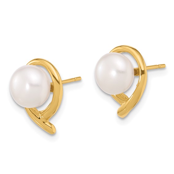 14K 7-8mm Button White Freshwater Cultured Pearl Post Earrings