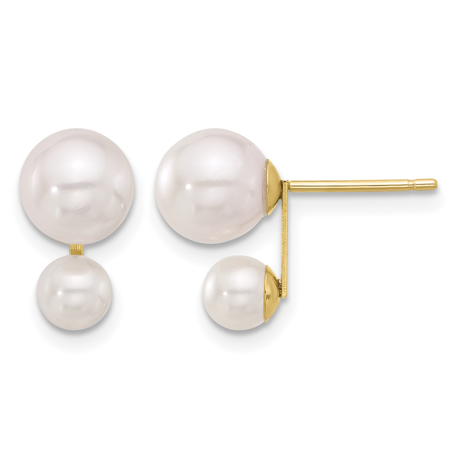 14k 4-5mm and 6-7mm White Round Akoya Saltwater Cultured Pearl Post Earrings (XF857E)