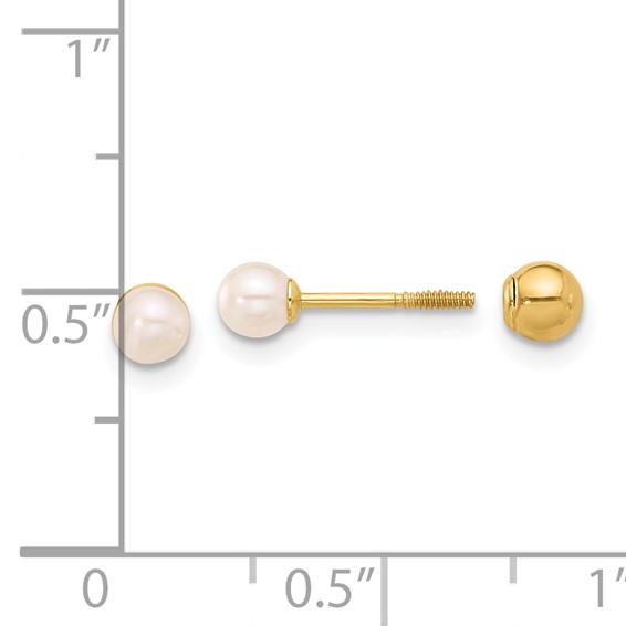 14k 3-4mm Round Freshwater Cultured Pearl Front and Back Ball Post Screwback Earrings