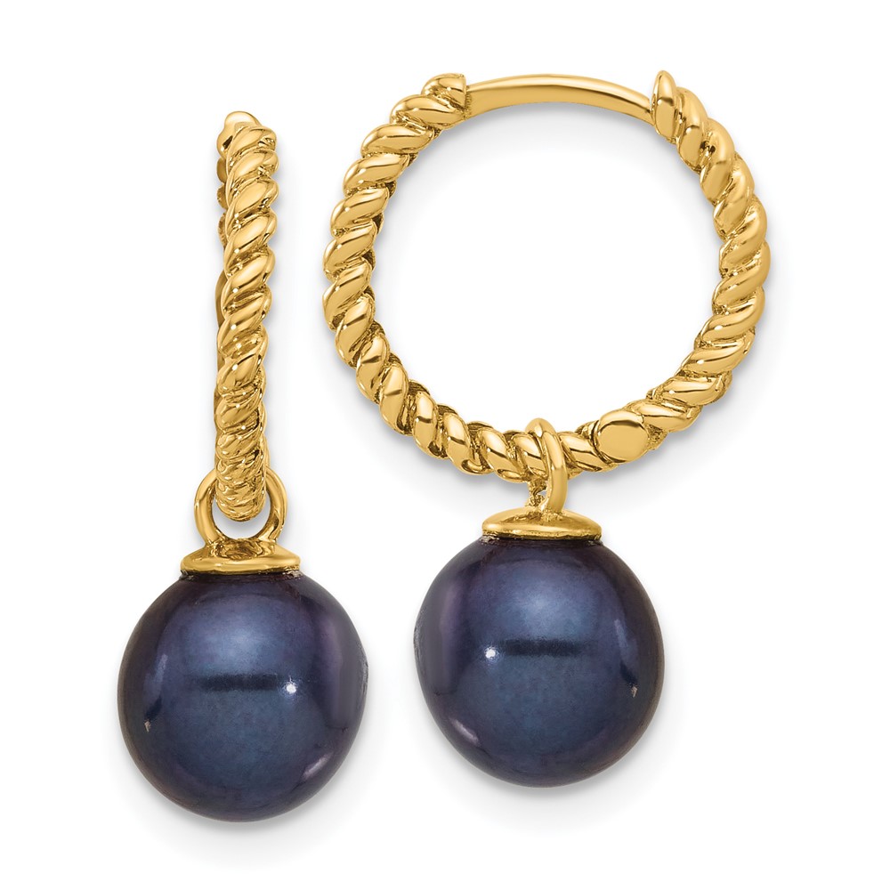 14k 7-8mm Black and White Freshwater Cultured Pearl Removable Dangle Hoop Earrings (XF859E)