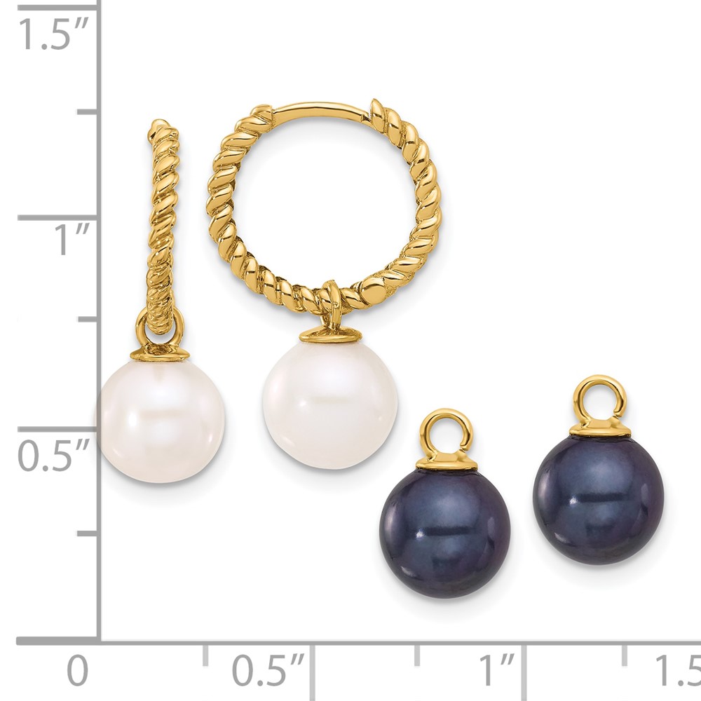 14k 7-8mm Black and White Freshwater Cultured Pearl Removable Dangle Hoop Earrings (XF859E)