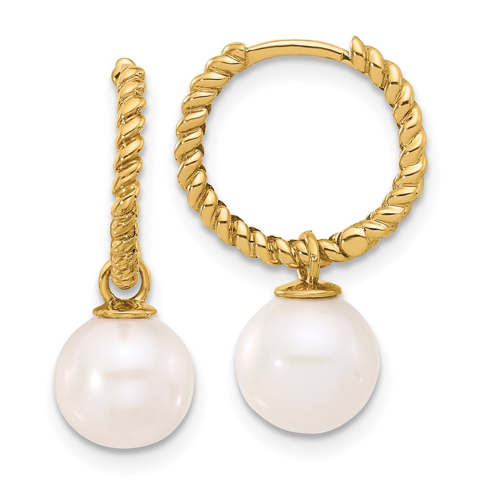 14k 7-8mm Black and White Freshwater Cultured Pearl Removable Dangle Hoop Earrings (XF859E)