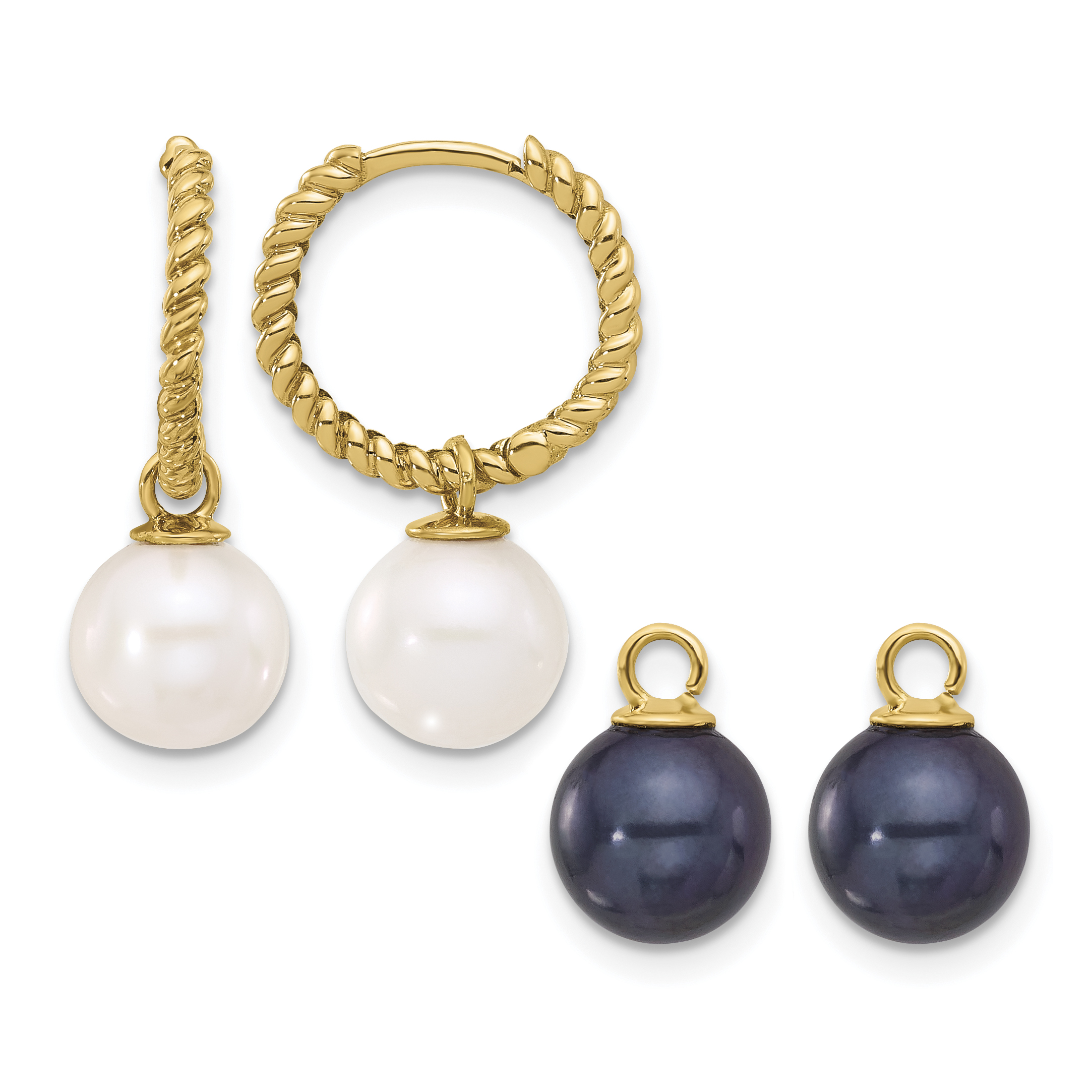 14k 7-8mm Black and White Freshwater Cultured Pearl Removable Dangle Hoop Earrings (XF859E)