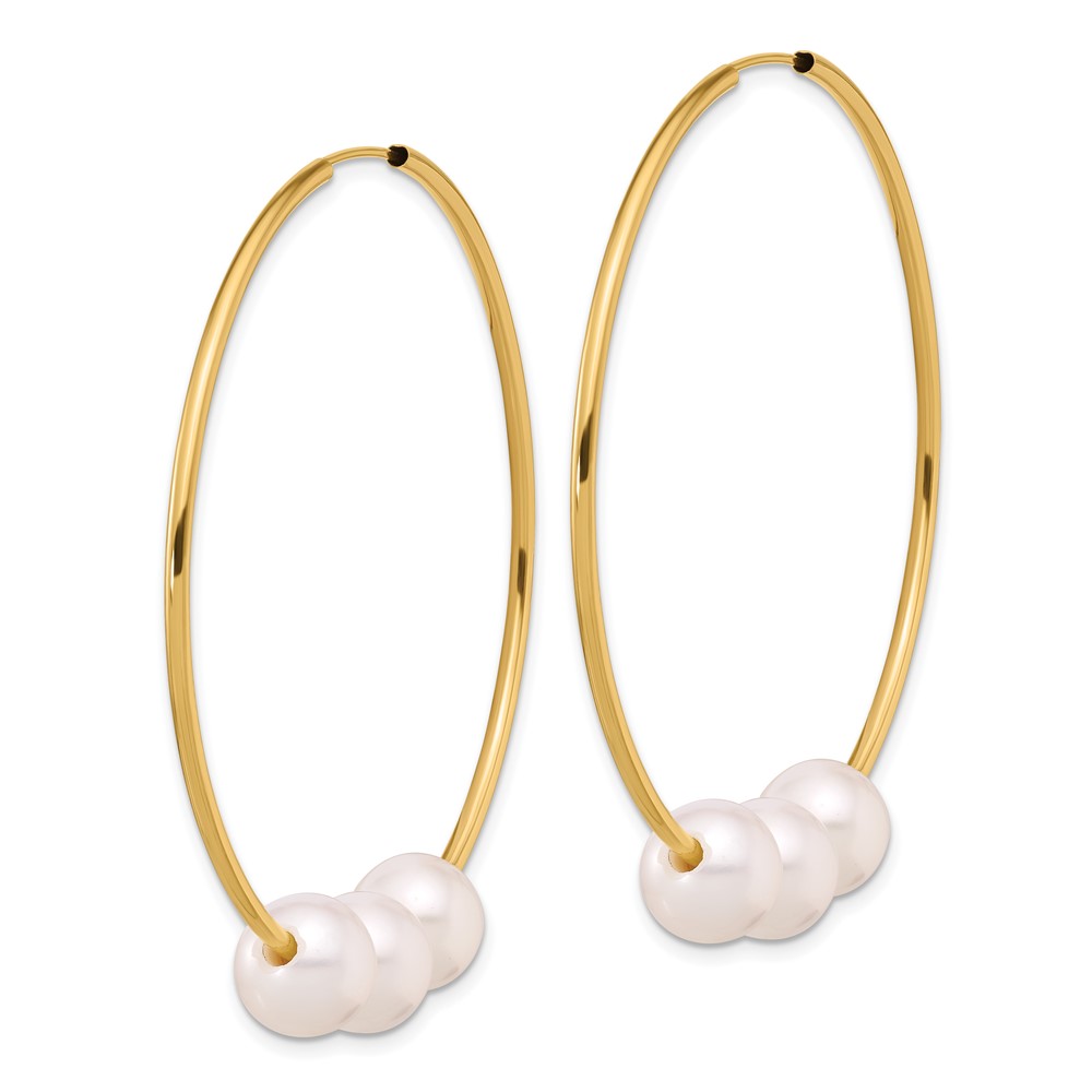 14K 8-9mm White Round Freshwater Cultured Pearl Infinity Hoop Earrings (XF862E)