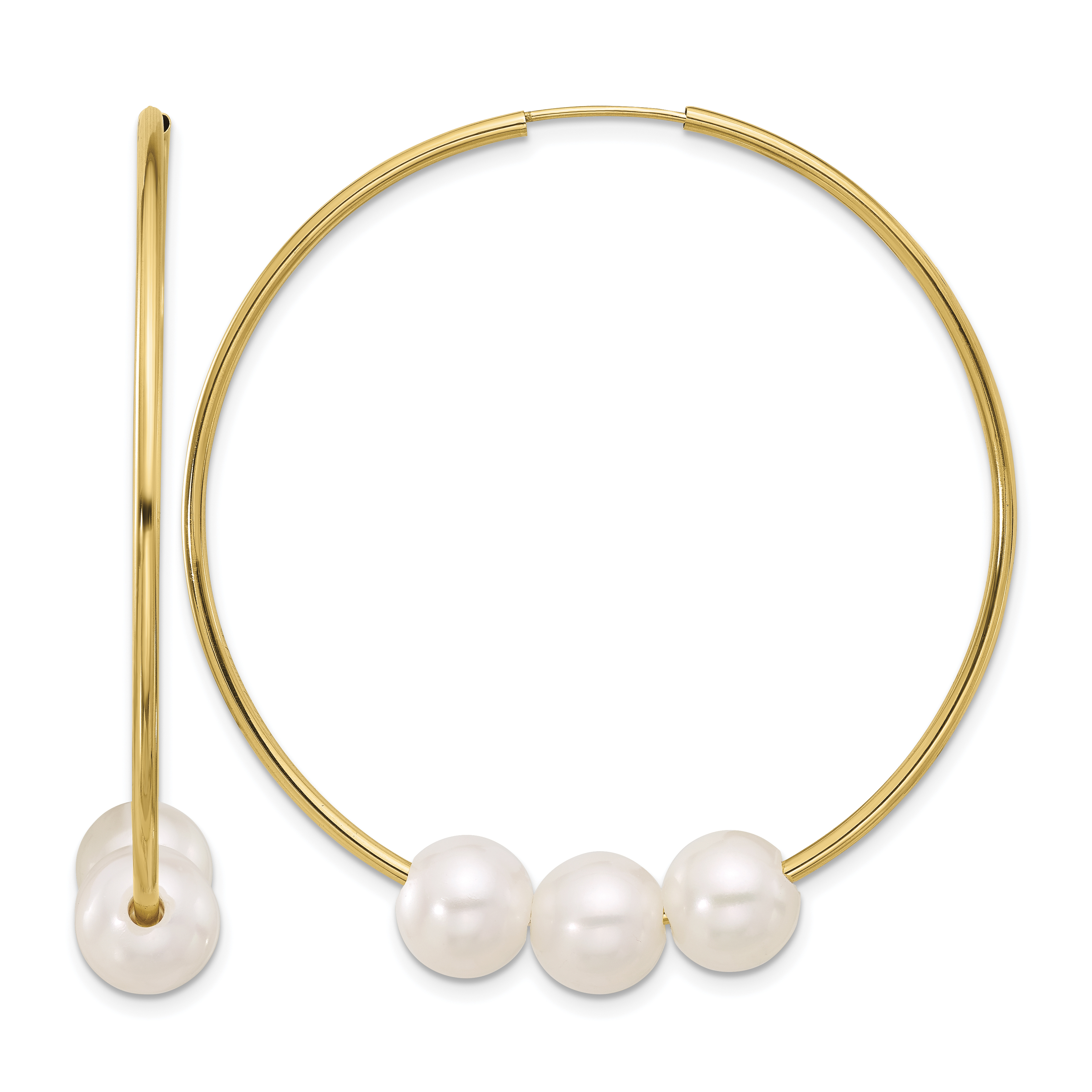 14K 8-9mm White Round Freshwater Cultured Pearl Infinity Hoop Earrings (XF862E)