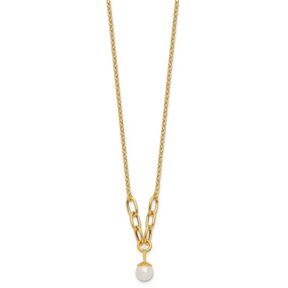 14k Polished 8-9mm Near Round Freshwater Cultured Pearl Dangle 16.75 inch Necklace