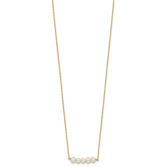 14k Polished 4-5mm Semi-Round White Freshwater Cultured 5-Pearl Bar 19.5 inch Necklace