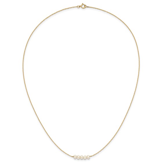 14k Polished 4-5mm Semi-Round White Freshwater Cultured 5-Pearl Bar 19.5 inch Necklace