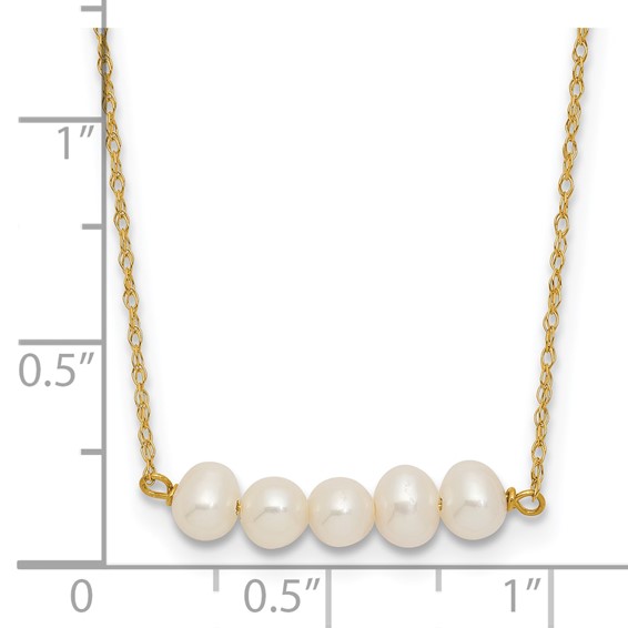 14k Polished 4-5mm Semi-Round White Freshwater Cultured 5-Pearl Bar 19.5 inch Necklace