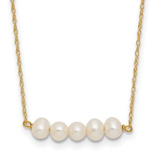 14k Polished 4-5mm Semi-Round White Freshwater Cultured 5-Pearl Bar 19.5 inch Necklace