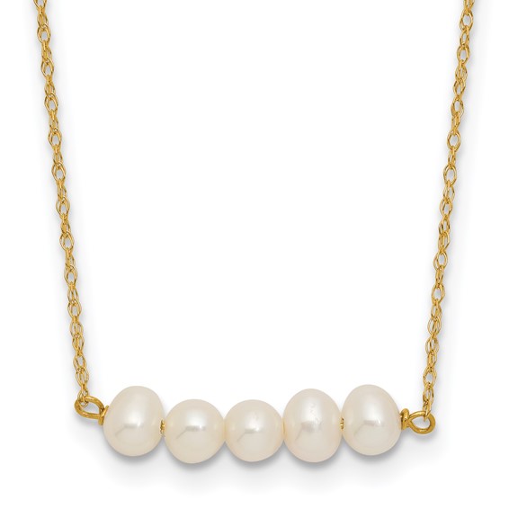 14k Polished 4-5mm Semi-Round White Freshwater Cultured 5-Pearl Bar 19.5 inch Necklace