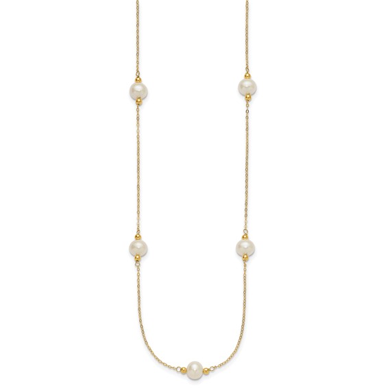 14k Polished 8-9mm Near-Round White Freshwater Cultured Pearl 5-Station 18 inch Necklace