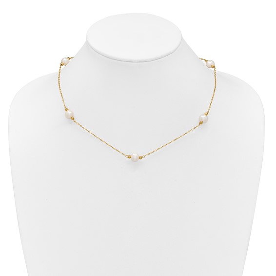 14k Polished 8-9mm Near-Round White Freshwater Cultured Pearl 5-Station 18 inch Necklace