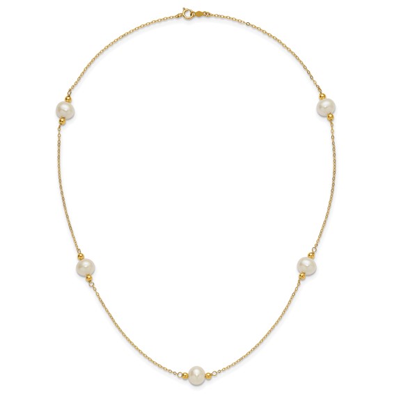 14k Polished 8-9mm Near-Round White Freshwater Cultured Pearl 5-Station 18 inch Necklace