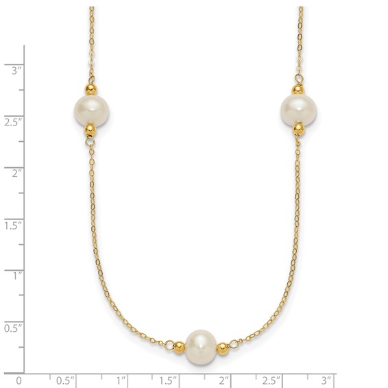 14k Polished 8-9mm Near-Round White Freshwater Cultured Pearl 5-Station 18 inch Necklace