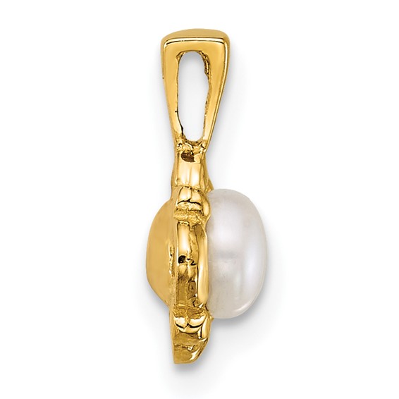 14k Polished 4-5mm Button White Freshwater Cultured Pearl Pendant