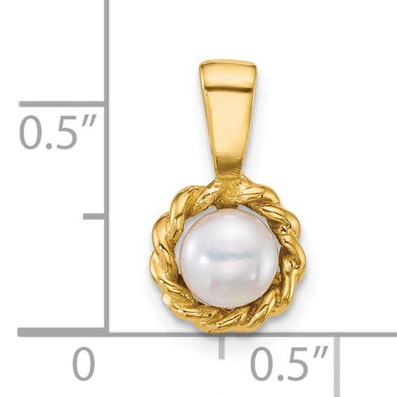 14k Polished 5-6mm Button White Freshwater Cultured Pearl Twisted Edge Pendant