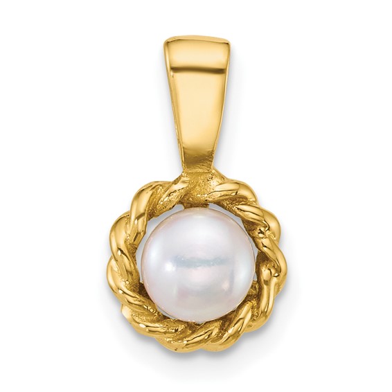 14k Polished 5-6mm Button White Freshwater Cultured Pearl Twisted Edge Pendant