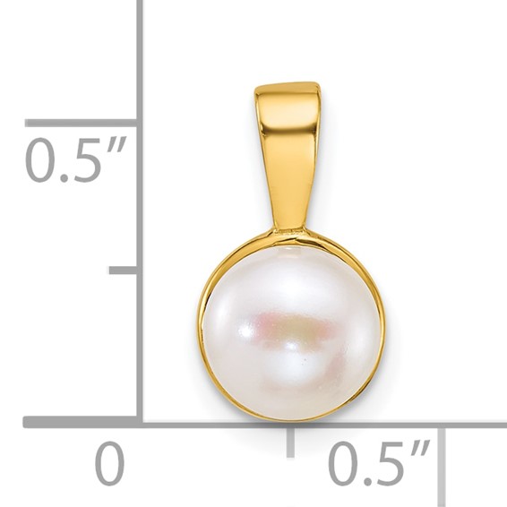 14k Polished 7-8mm Button White Freshwater Cultured Pearl Pendant