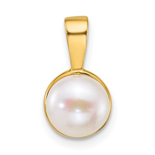 14k Polished 7-8mm Button White Freshwater Cultured Pearl Pendant