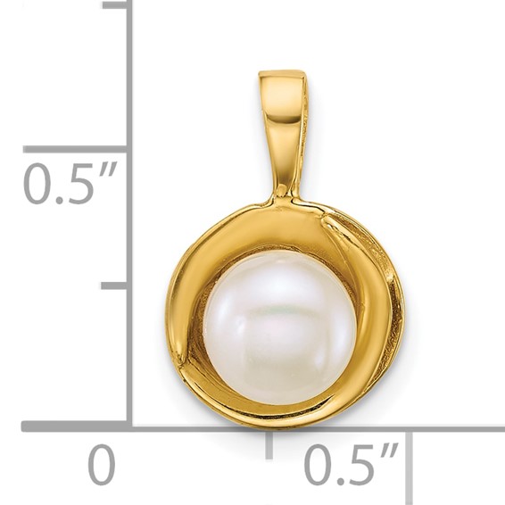 14k Polished 6-7mm Button White Freshwater Cultured Pearl Pendant