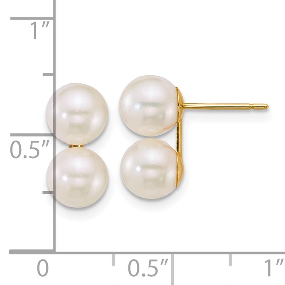 14k Polished 6-7mm White Round Akoya Saltwater Cultured Double Pearl Post Earrings