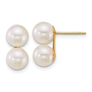 14k Polished 6-7mm White Round Akoya Saltwater Cultured Double Pearl Post Earrings