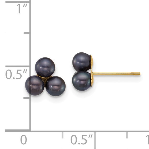 14k Polished 3-4mm Button Black Freshwater Cultured 3-Pearl Post Earrings