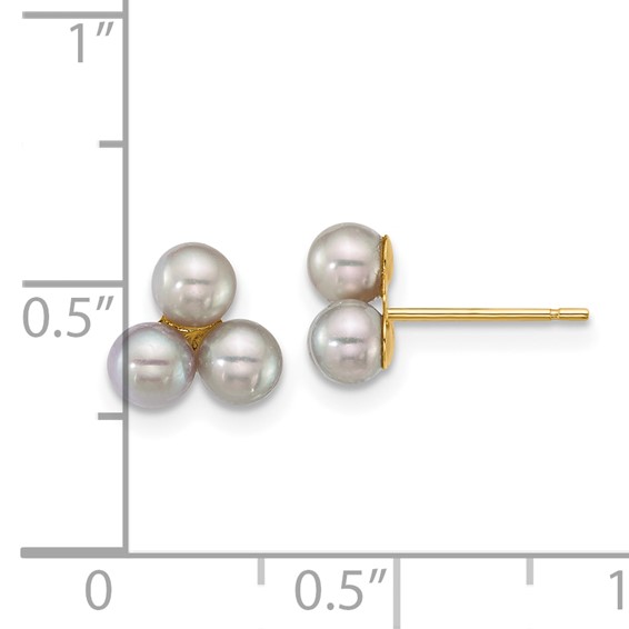 14k Polished 3-4mm Button Grey Freshwater Cultured 3-Pearl Post Earrings