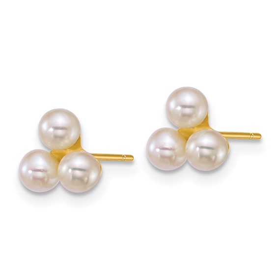 14k Polished 3-4mm Button White Freshwater Cultured 3-Pearl Post Earrings