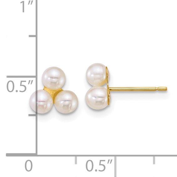 14k Polished 3-4mm Button White Freshwater Cultured 3-Pearl Post Earrings