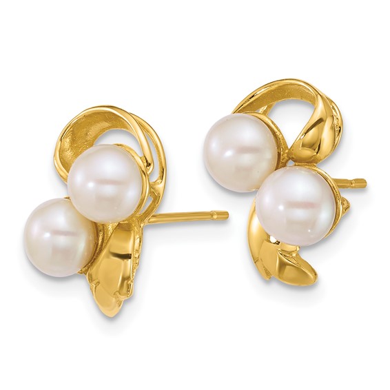 14k Polished 5-6mm Button White Freshwater Cultured 2-Pearl Post Earrings