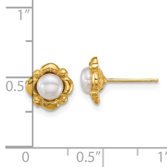 14k Polished 4-5mm Button White Freshwater Cultured Pearl Post Earrings