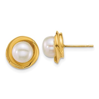 14k Polished 6-7mm Button White Freshwater Cultured Pearl Post Earrings