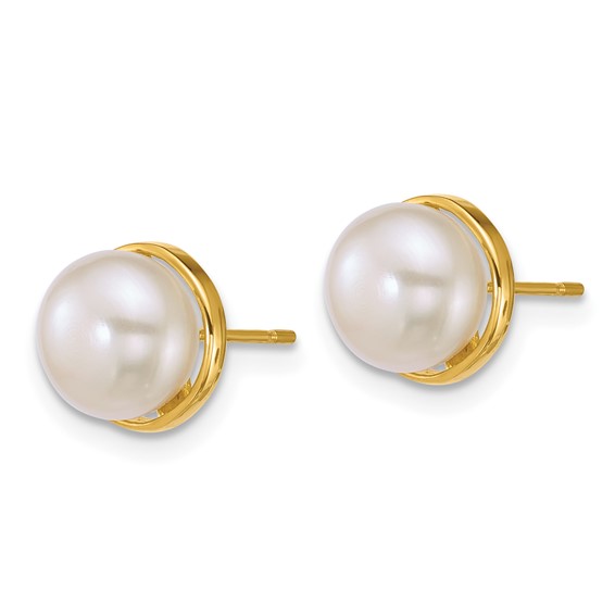 14k Polished 7-8mm Button White Freshwater Cultured Pearl Post Earrings