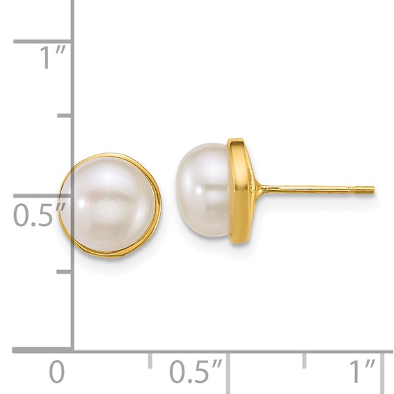 14k Polished 7-8mm Button White Freshwater Cultured Pearl Post Earrings