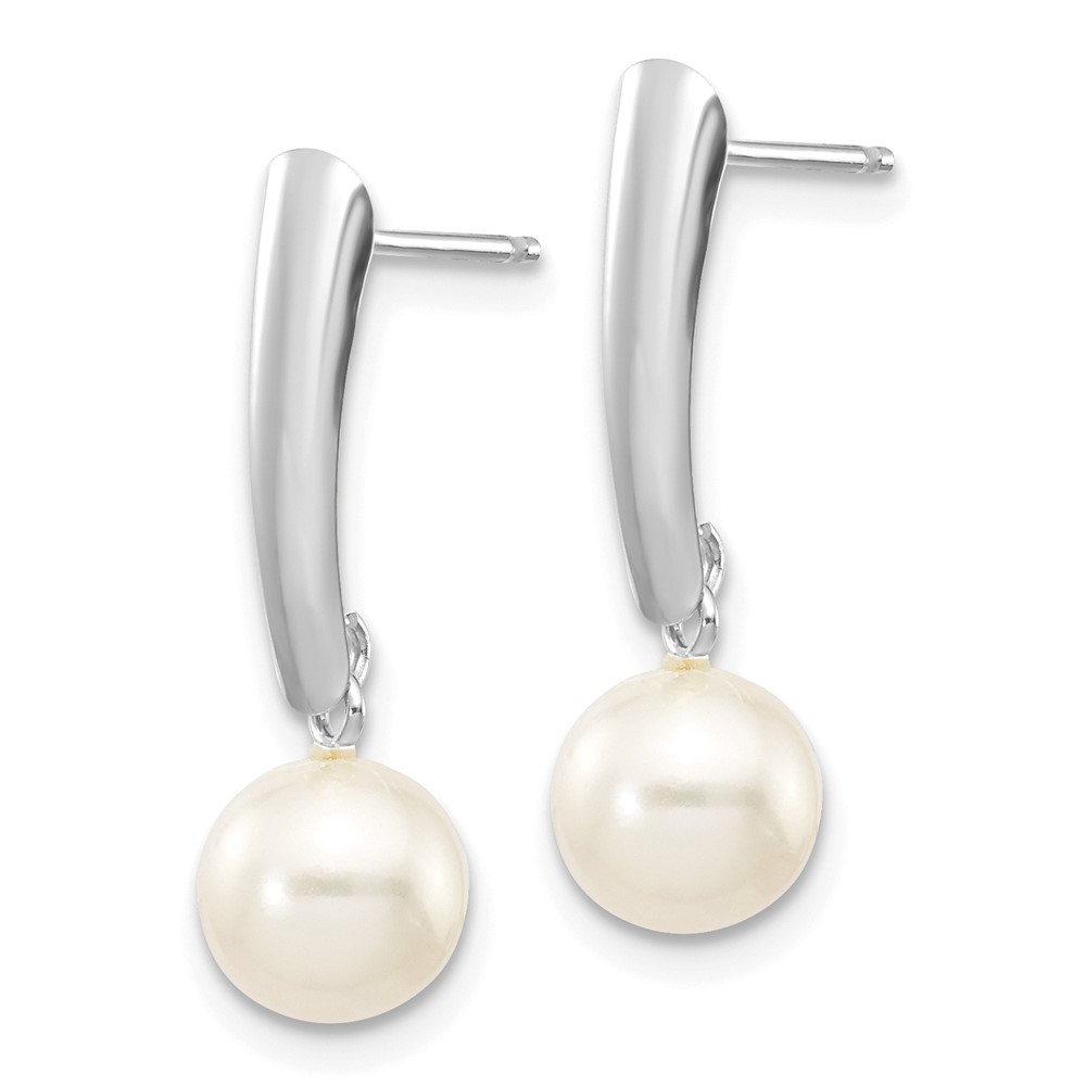 14k White Gold 6-7mm White Round Freshwater Cultured Pearl Post Dangle Earrings (XFW263E)