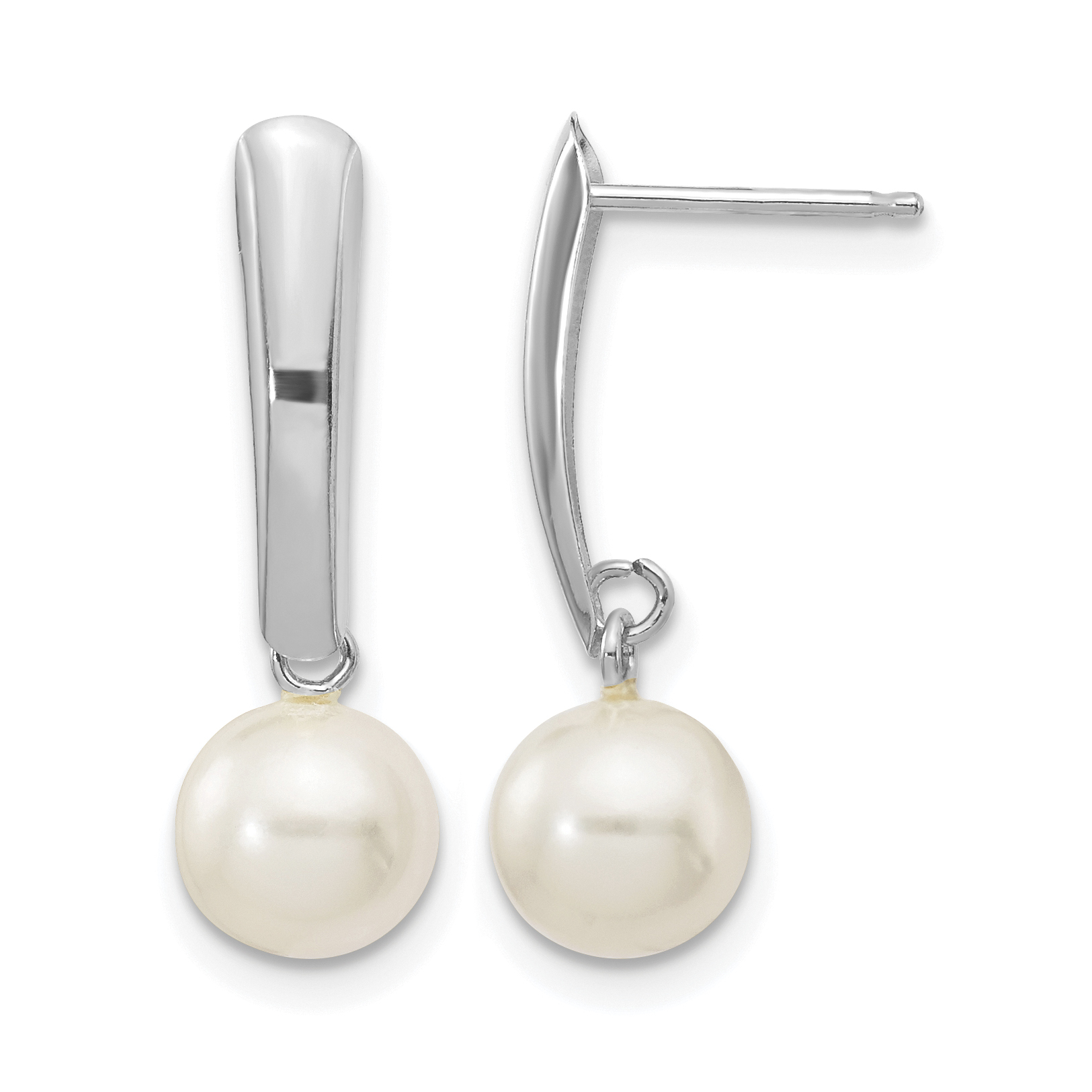 14k White Gold 6-7mm White Round Freshwater Cultured Pearl Post Dangle Earrings (XFW263E)