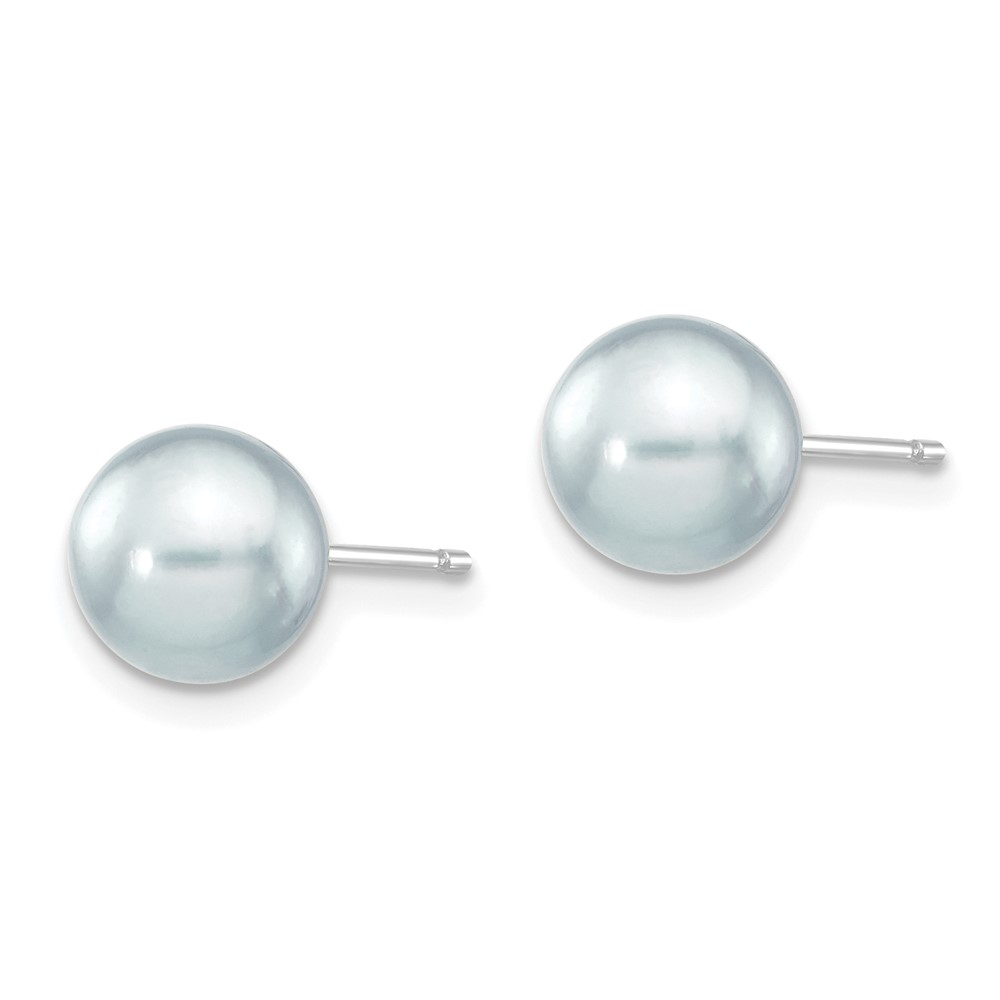 14k White Gold 7-8mm Grey Round Akoya Saltwater Cultured Pearl Post Earrings (XFW291E)