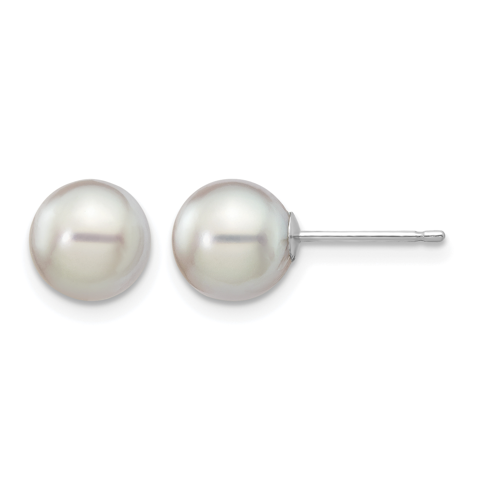 14k White Gold 7-8mm Grey Round Akoya Saltwater Cultured Pearl Post Earrings (XFW291E)