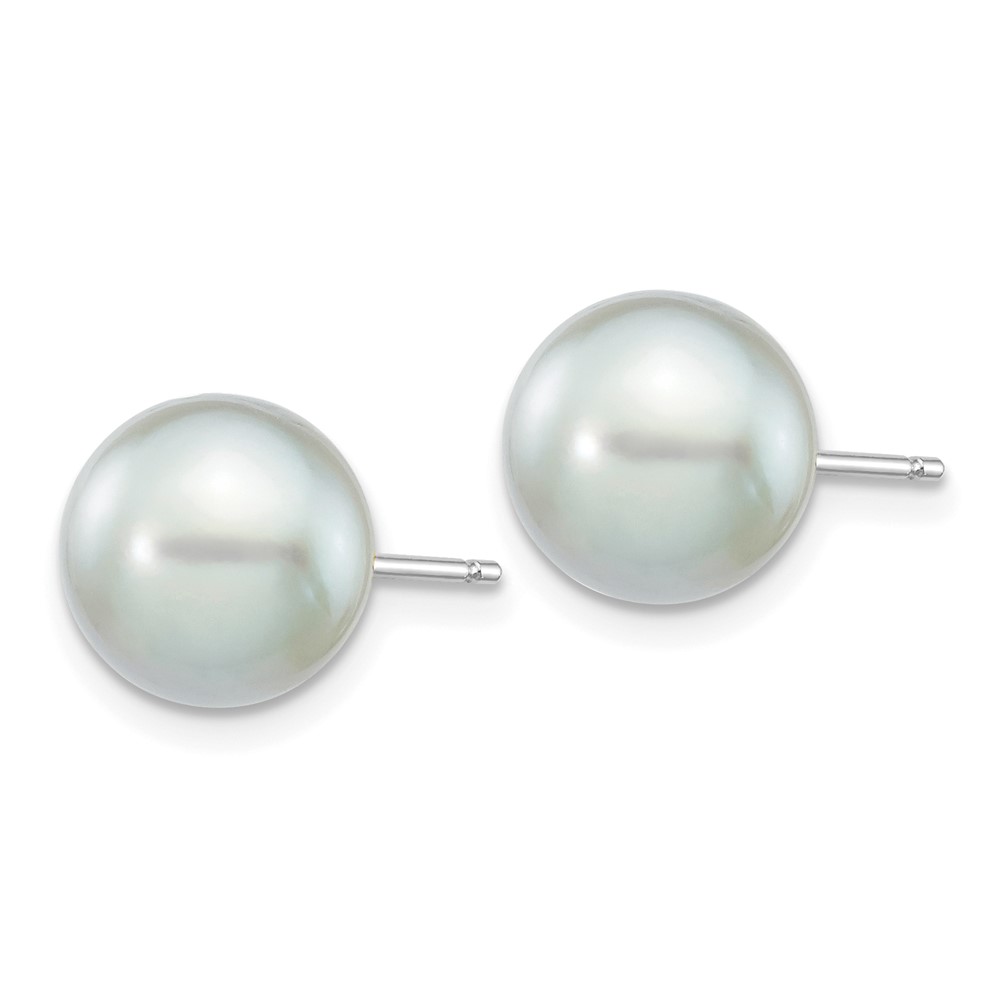 14k White Gold 8-9mm Grey Round Akoya Saltwater Cultured Pearl Post Earrings (XFW292E)
